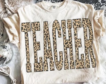 Leopard Varsity Teacher DTF Transfer, Trendy Teacher, Leopard Teacher, Ready to Press, School Teacher, New, Commercial, School Teacher