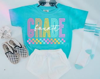 Fourth Grade Neon Lines Back to School DTF Transfer, Education Shirt Transfer, Heat Transfer, Fourth, 4th Grade, Hello, School, Teacher