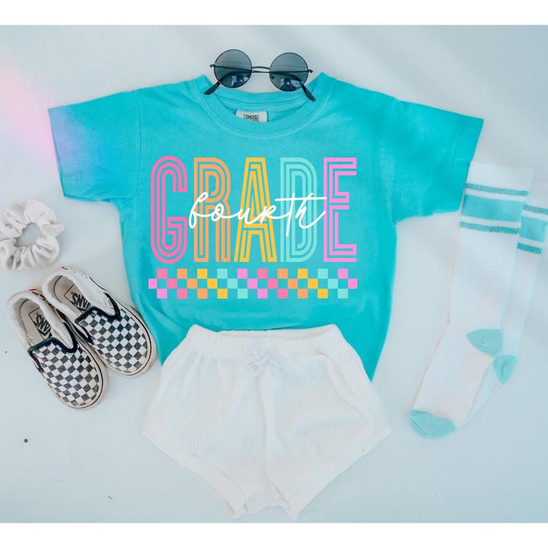 Fourth Grade Neon Lines Back to School DTF Transfer, Education Shirt Transfer, Heat Transfer, Fourth, 4th Grade, Hello, School, Teacher image 1