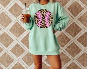 Leopardtryck Baseball DTF Transfer, Trendig Baseball, Leopard, Färgglad, Neon, Pressklar, Sport, Baseballplan, DTF