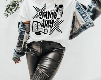 Retro Checkered Hockey Game Day DTF Transfer, Trendy Hockey, Puck, Retro Hockey, Transfer, Ready to Press, DTF