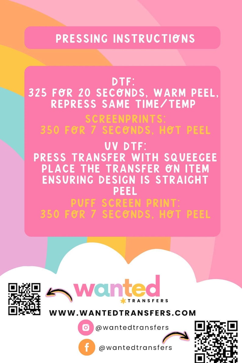 a press release or informational graphic with instructions for a service, likely related to UV transfers. The text is in a pink and orange color scheme, and there are QR codes and social media icons at the bottom.