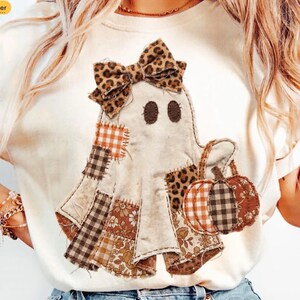 Trasferimento termico DTF di Halloween con patchwork di fantasmi, Halloween alla moda, Fantasma, Boo, Pronto per la stampa, Trasferimento termico, Faccia di zucca, Spettrale