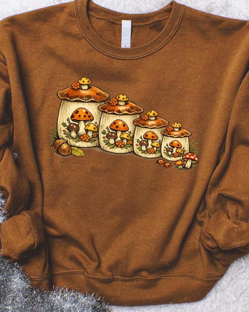 Vintage Mushroom Cannisters DTF Transfer, Trendy Thrifty, Dishes, Cannisters, Ready to Press, Heat Transfer, DTF image 1