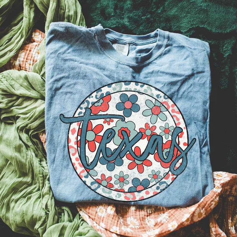 Texas Patriotic State Boho Leopard DTF Transfer, Trendy Texas, Floral, 4th of July, Neon, State, Travel, DTF image 1