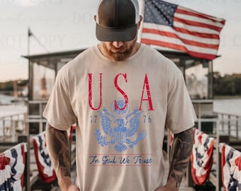 W Bogu ufamy, transfer DTF, 4 lipca, patriotyczny DTF, modny 4 lipca, gotowy do druku, transfer termiczny