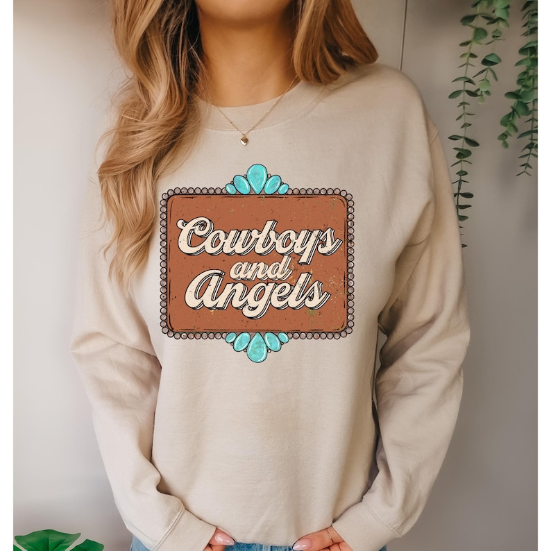 Cowboys and Angels DTF Transfer, Western DTF, Trendy, Yeehaw, Wild West, Retro, Boho, Cowgirl, Heat Transfer image 1