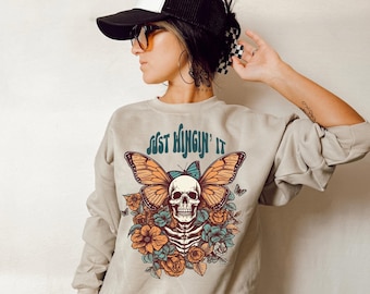 Butterfly Skull PNG, Retro Shirt Design (Digital Download)