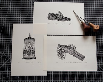 Original linocut "Meistertrunk" - Rothenburg ob der Tauber 1631 | Linocut relief print | Pentecost Festival Renaissance