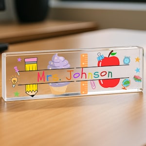 Teacher Desk Name Plate, Personalized Teacher Desk Sign, Teacher Acrylic Block, Teacher Office Decor,  Back to School Gifts, Teacher Gifts