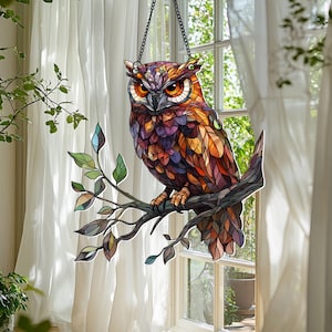 Owl Acrylic Window Hanging, Owl Suncatcher, Flying Owl Decor, Bird Home Decor, Housewarming Gifts, Bird Lover Gifts, Gift for Owl Lover