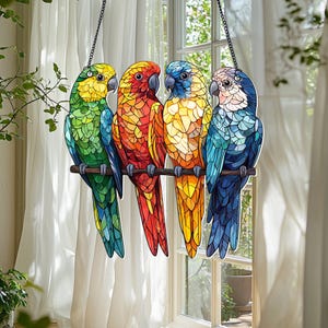 Colorful Parrot Acrylic Window Hanging, Tropical Sun Catcher, Colorful Bird Decor, Tropical Bird Ornament, Gift for Bird Lover, Gift for Her