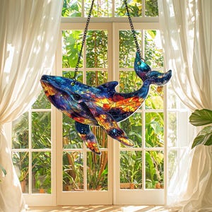 Galaxy Blue Whale Acrylic Window Hanging, Whale Suncatcher, Beach Home Decor, Blue Whale Ornament, Gifts For Whale Lovers, Ocean Lover Gifts