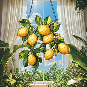 Lemon Branch Window Hanging, Kitchen Decor, Nature Decor, Lemon Branch Decor, Gifts For Gardener, Fruit Lover Gifts, Gifts For Lemon Lovers