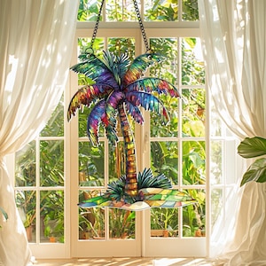 Palm Tree Acrylic Suncatcher, Palm Tree Window Hangings, Colorful Beach Decoration, Summer Vibes Home Decoration, Gifts for Palm Tree Lovers