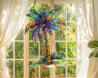 Palm Tree Acrylic Suncatcher, Palm Tree Window Hangings, Colorful Beach Decoration, Summer Vibes Home Decoration, Gifts for Palm Tree Lovers
