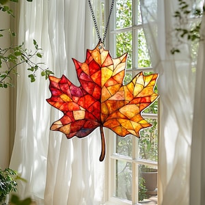 Maple Leaf Acrylic Suncatcher Ornament, Autumn Leaf Window Hanging, Fall Decor, Wall Art Decor,  Home Decoration, Gifts for Plant Lovers
