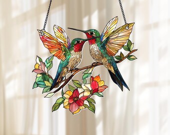 Hummingbird Flower Acrylic window hanging, Bird Suncatcher, Garden Decor, Hummingbird Ornament, Gift for Hummingbird Lovers, Bird Lover Gift