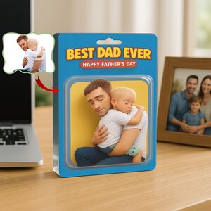 Custom Dad And Kids Figure Acrylic Block, Dad And Kids Figure Block Plaque, Father&#39;s Day Gift, Gift from Kid, Gift for Husband, Gift for Him