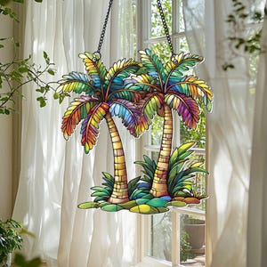 Palm Tree Acrylic Suncatcher, Palm Tree Window Hanging Ornament, Perfect Decorative Addition for Home, Summer Vibes Decor, Gifts For Men