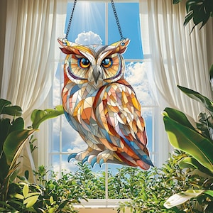 Owl Sun Catcher For Window Hanging, Unique Wildlife Window Decoration, Bird Home Decor, Garden Decor, Gifts for Owl lovers, Bird Lover Gifts