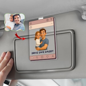 Custom Kids Photo Car Visor Clip, Personalized Drive Safe Sun Visor Clip, Father&#39;s Day Gifts, Gift for Dad from Kids, Gift for Grandpa & Dad