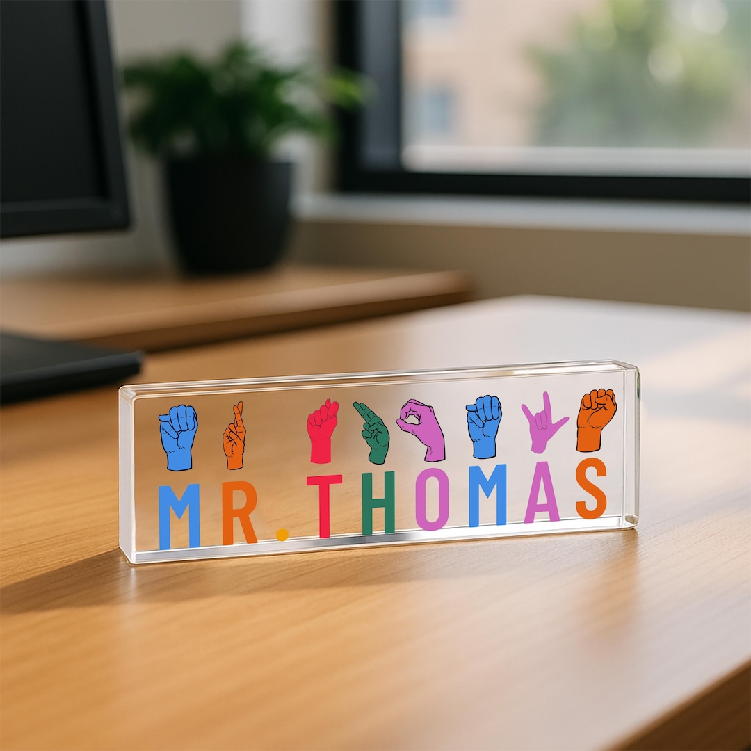 Personalized Sign Language Desk Name Plate, Custom Teacher Acrylic ...