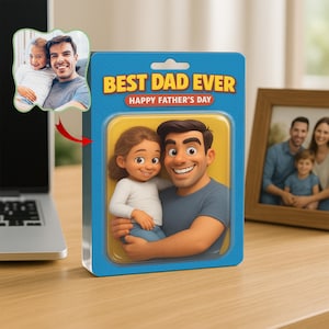 Custom Photo Dad And Kids Action Figure Acrylic Block, Custom Photo Best Dad Ever Block Plaque, Father&#39;s Day Gifts for Dad, Gifts for Daddy