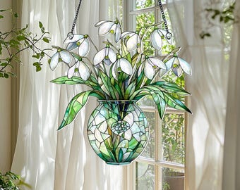 Snowdrop Bouquet Flowers  Window Hanging,  Gifts for Mom