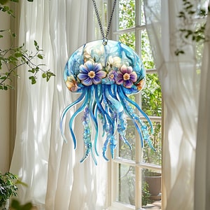 Jellyfish Suncatcher, Acrylic Window Hanging, Coastal Home Decor, Ocean decor Ornament,  Ocean-Inspired, Housewarming Gifts, Sea Lover Gifts