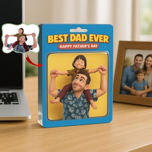Custom Photo Dad And Kids Action Figure Acrylic Block, Best Dad Ever Block Plaque, Custom Father&#39;s Day Gifts for Daddy, Dad Birthday Gifts