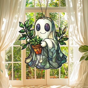 Cute Ghost Acrylic Suncatcher, Ghost Greenhouse Window Hanging, Ghost for Home Decor, Gift for Halloween Day, Gift for Ghost And Plant Lover