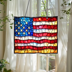 American Flag Window Hanging, Fourth OF July Suncatcher, Window Decor, New House Decor, Independence Day Gifts, Gift for Patriotic Lover