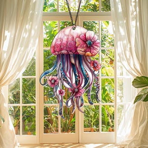 Jellyfish Acrylic Suncatcher Ornament, Ocean-Inspired Window Hanging, Coastal Home Decor, Underwater Fantasy Gifts, Gifts for Sea Lovers