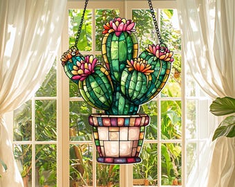 Cactus Acrylic Sun Catcher, Cactus Window Hanging, Home Decor, Garden Decor, Plant Mom Gifts, Gifts for Mother's Day, Gifts For Cactus Lover