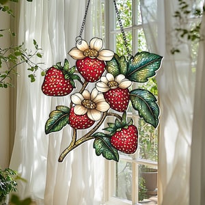 Strawberry Acrylic Window Hanging, Colorful Fruit Art Suncatcher, Home Decor, Spring Decor, Gifts for Garden Lovers & Spring Celebrations