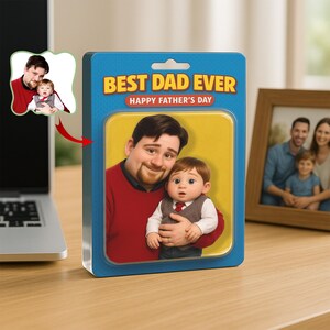 Custom Photo Dad And Kids Action Figure Acrylic Block, Best Dad Ever Block Plaque, Father&#39;s Day Gift, Dad Gifts, New Dad Gift, Grandpa Gifts
