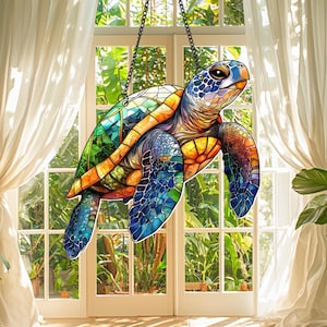 Sea Turtle Window Hanging, Turtle Acrylic Suncatcher, Turtle Ornament, Ocean-Themed Decor, Gifts for Turtle Lovers, Gifts for Beach Lovers