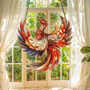 Phoenix Acrylic Window Hanging, Phoenix Suncatcher, Mythology Decor, Gifts for Fantasy Lover, Gifts for Bird Lovers, Phoenix Lover Gifts