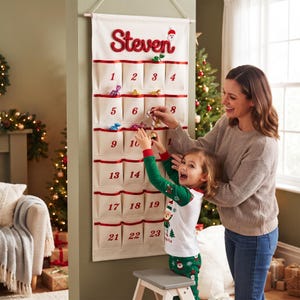 Custom Family Christmas Advent Calendar, Personalized 24 Pocket Canvas Christmas Countdown Wall Hanging, Christmas Gifts for kid