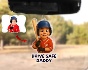 Personalized Photo Acrylic Car Hanger, Drive Safe Dad Gift
