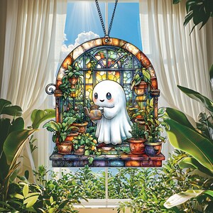 Cute Ghost Greenhouse Suncatcher, Cute Ghost Window Hangings, Halloween Home Decor, Gifts for Mom, Funny Gifts for Friends, Gifts for Her