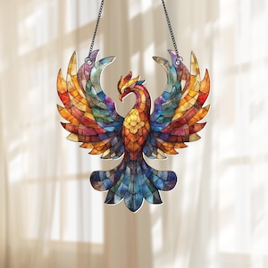 Phoenix Acrylic Window Hanging, Vibrant Bird Decor, Mythical Phoenix Home Ornament, Phoenix Wall Art, Gift For Her, Phoenix Lover Gifts