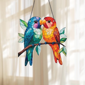 Attrape-soleil en acrylique pour couple d'oiseaux, décoration de fenêtre romantique, cadeaux pour la Saint-Valentin, cadeaux d'anniversaire ou de mariage, cadeaux romantiques pour amoureux
