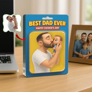 Custom Photo Dad And Kids Action Figure Acrylic Block, Best Dad Ever Block Plaque, Personalized Father&#39;s Day Gifts, Daddy Birthday Gifts