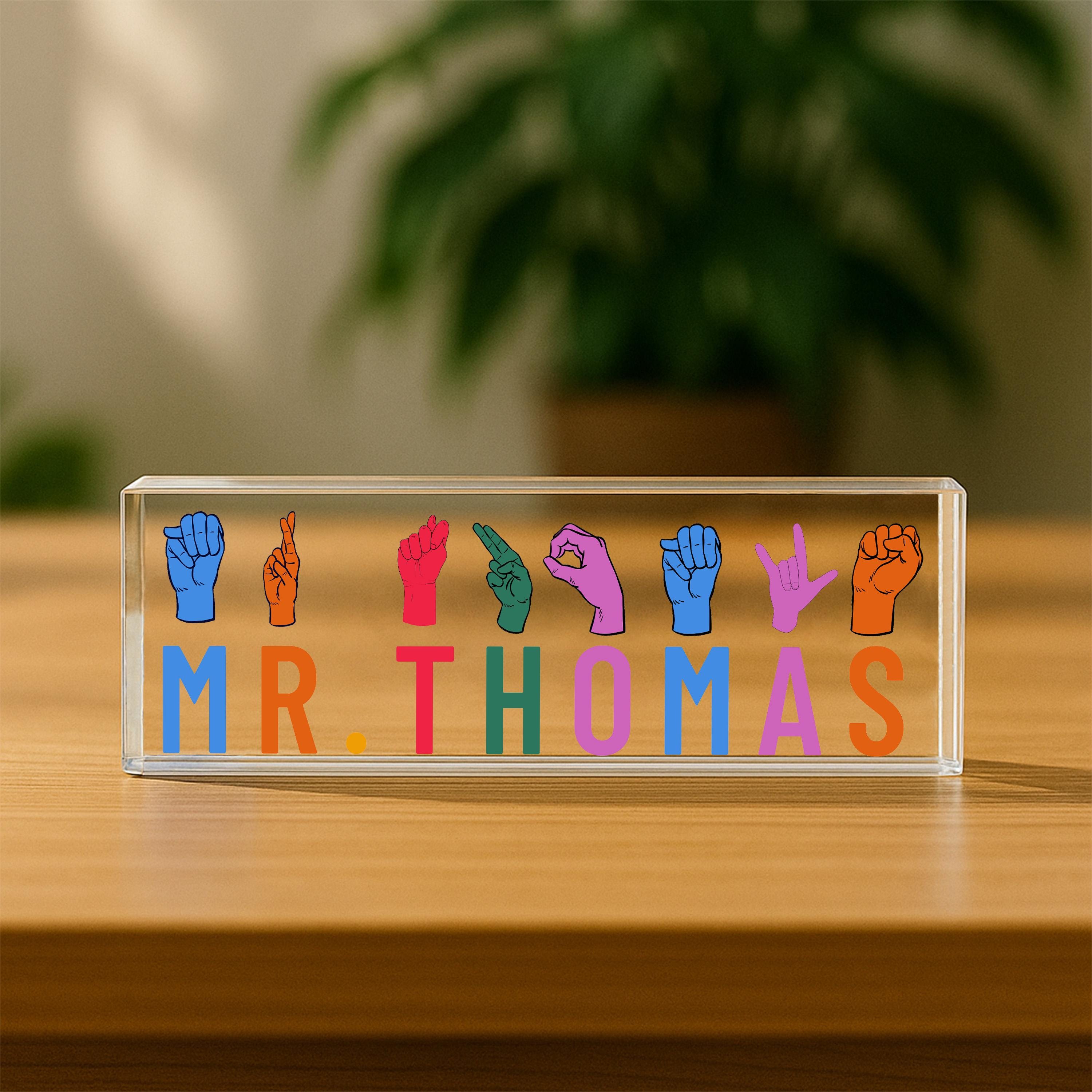 Personalized ASL Teacher Acrylic Desk Name Plate - Etsy