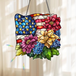 Patriotic American Flag Acrylic Suncatcher, Stars and Stripes Window Hanging, 4th of July Decor, Patriotic Decoration, Independence Day Gift