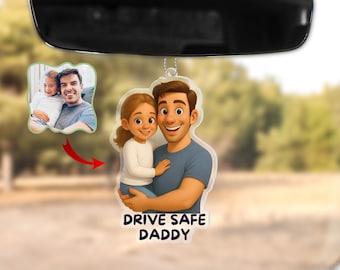 Personalized Kids Photo Car Ornament, Drive Safe Daddy Acrylic Car Hanging