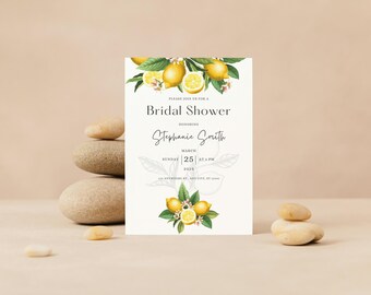 Lemon Bridal Shower Invitation: Citrus Watercolor, Editable Template (Digital Download)