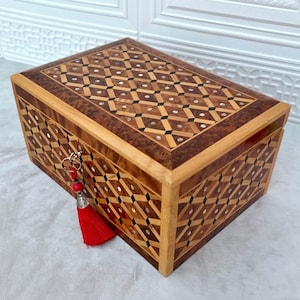 Large Handmade Wooden Jewelry Box Made Of Thuya Burl Wood 12"x8",Jewelry Organizer,Memory Box,Storage Box For Women,Christmas Gift Box